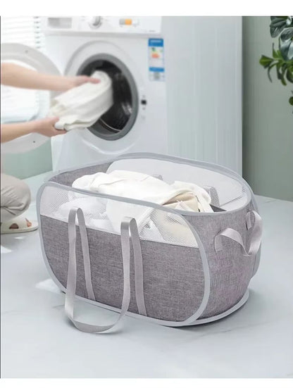 Creative Mesh Laundry Popup Hamper | Foldable Lightweight Laundry Basket with Durable Handles for Laundry Room & Home St
