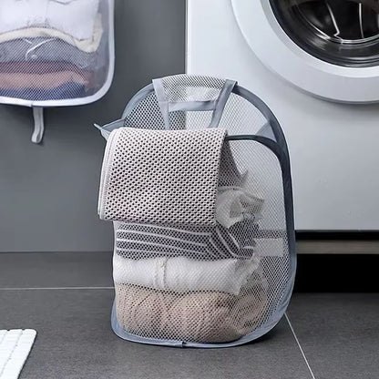 Creative Mesh Laundry Popup Hamper | Foldable Lightweight Laundry Basket with Durable Handles for Laundry Room & Home St