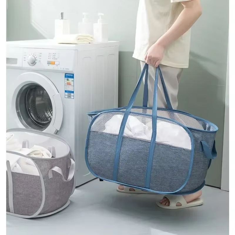 Creative Mesh Laundry Popup Hamper | Foldable Lightweight Laundry Basket with Durable Handles for Laundry Room & Home St