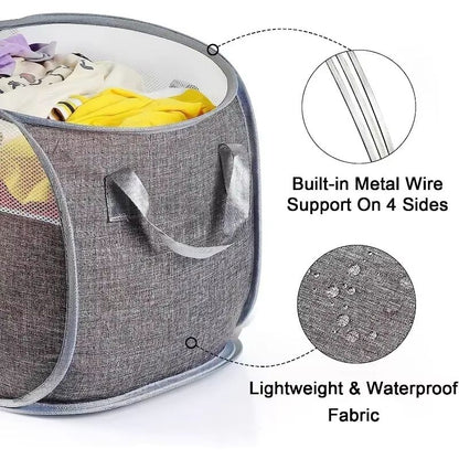 Creative Mesh Laundry Popup Hamper | Foldable Lightweight Laundry Basket with Durable Handles for Laundry Room & Home St