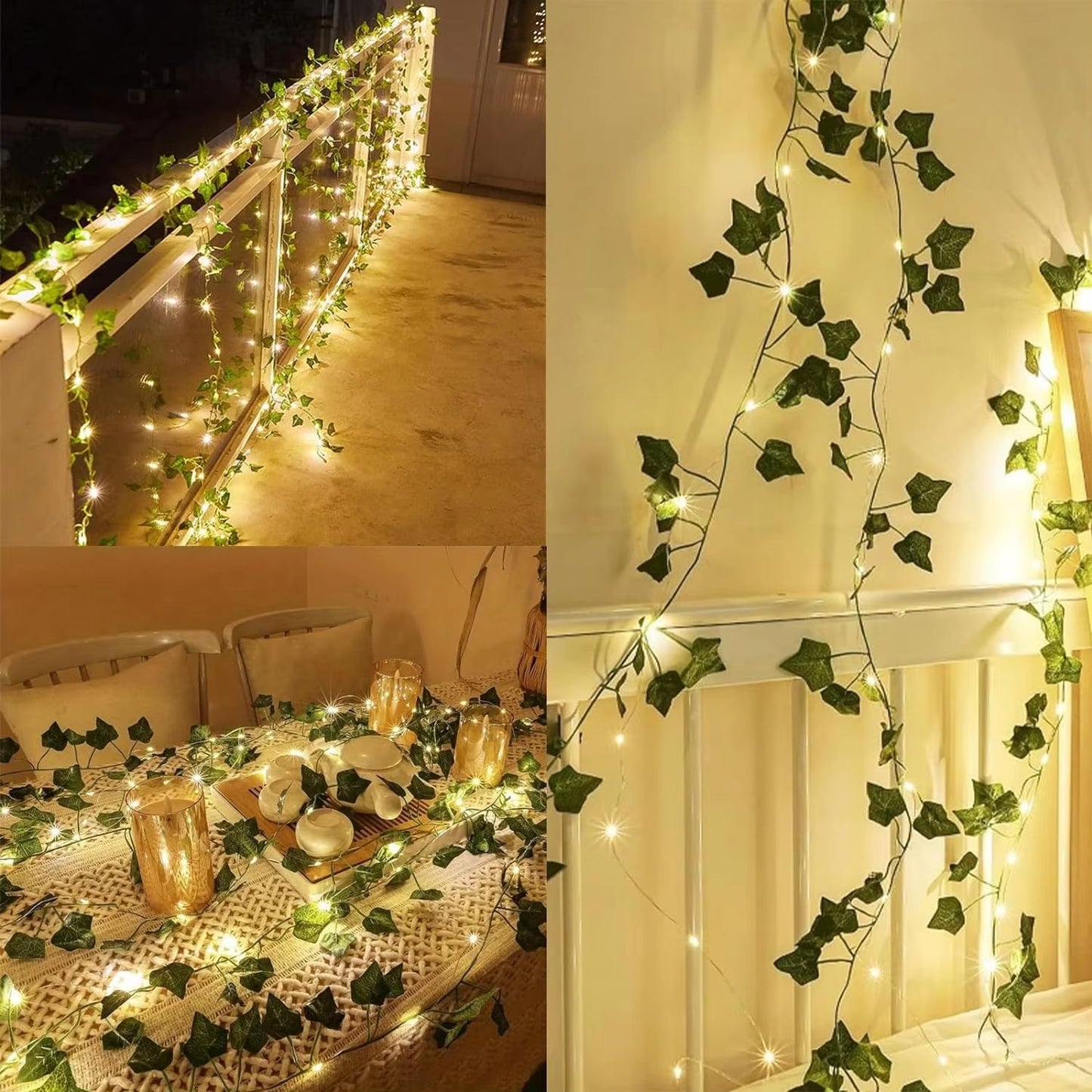 GreenLeaf 6.6 ft Ivy Vine String Lights – Artificial Green Leaf Fairy Light Garland for Wedding, Party, Christmas & Home