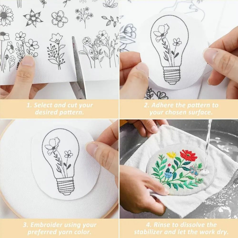 Water Soluble Embroidery Stabilizer Sheets – Stick and Stitch Wash Away Floral and Butterfly Designs