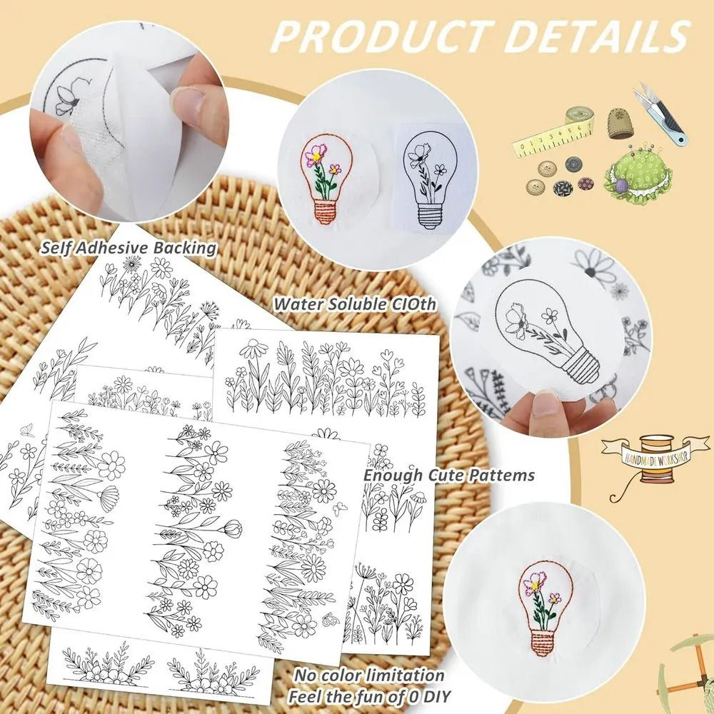 Water Soluble Embroidery Stabilizer Sheets – Stick and Stitch Wash Away Floral and Butterfly Designs