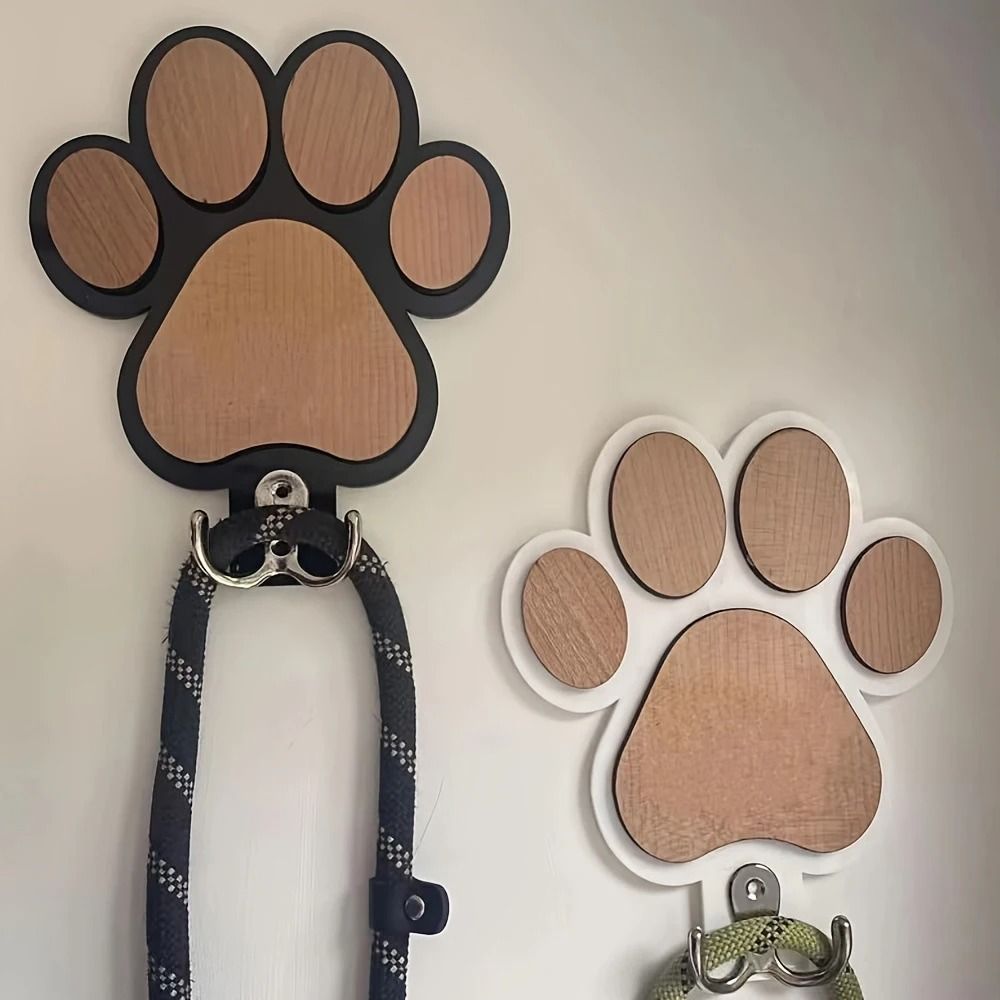 Paw Print Wooden Leash Hanger for Dogs and Pet Lovers