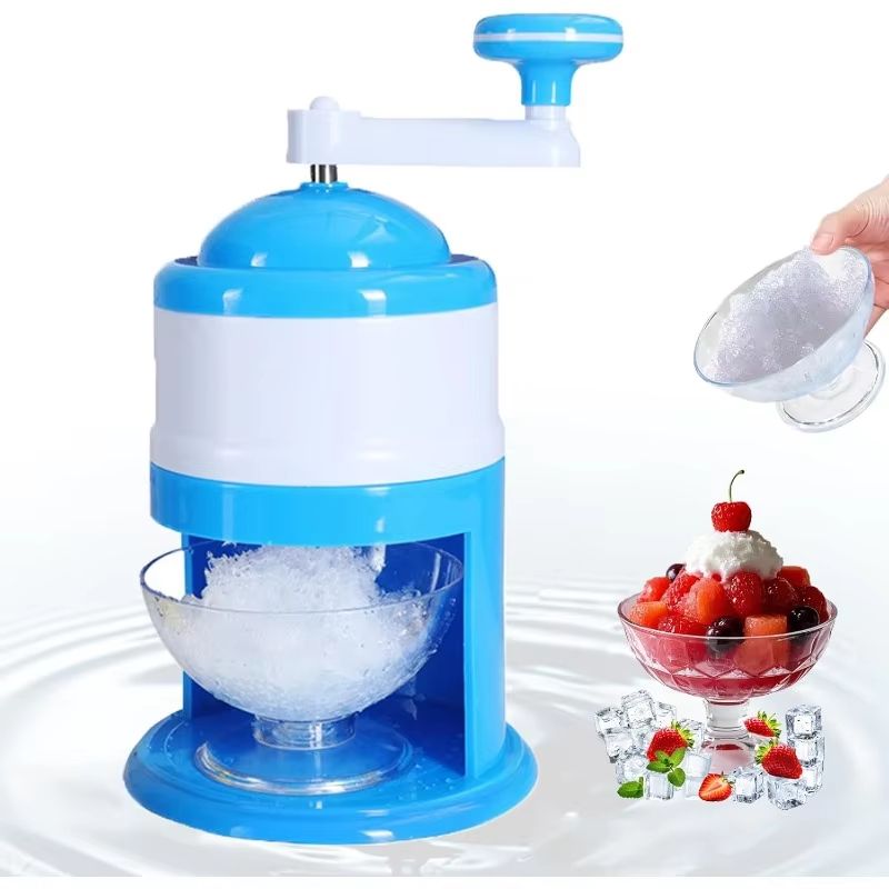 GlacierEase Portable Slush & Ice Crusher Machine – Manual Crank, BPA-Free (Blue)