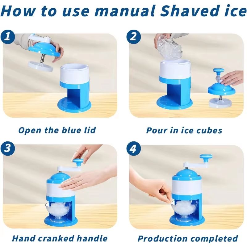 GlacierEase Portable Slush & Ice Crusher Machine – Manual Crank, BPA-Free (Blue)