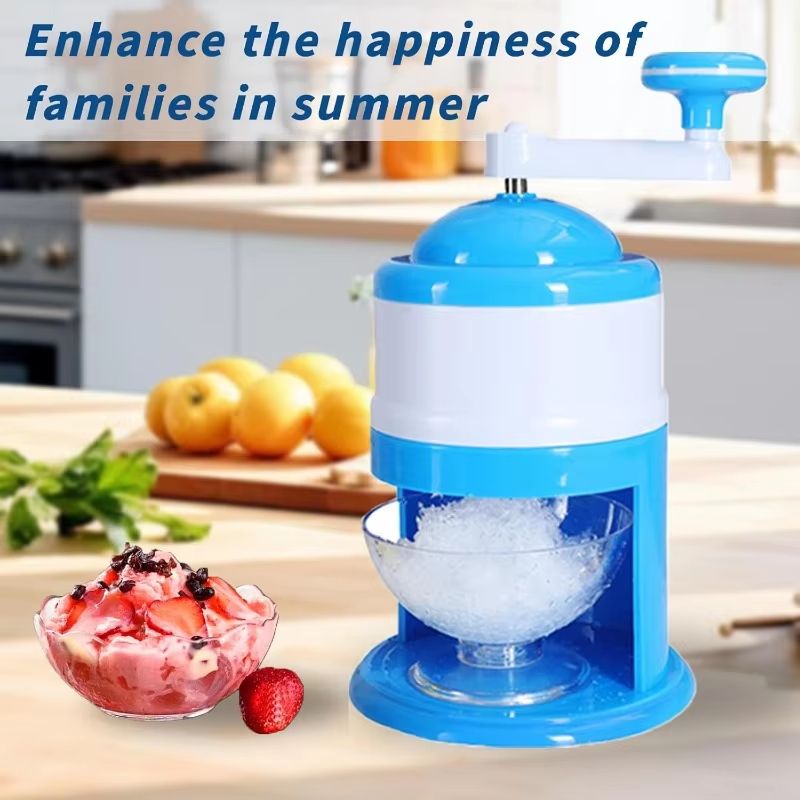 GlacierEase Portable Slush & Ice Crusher Machine – Manual Crank, BPA-Free (Blue)