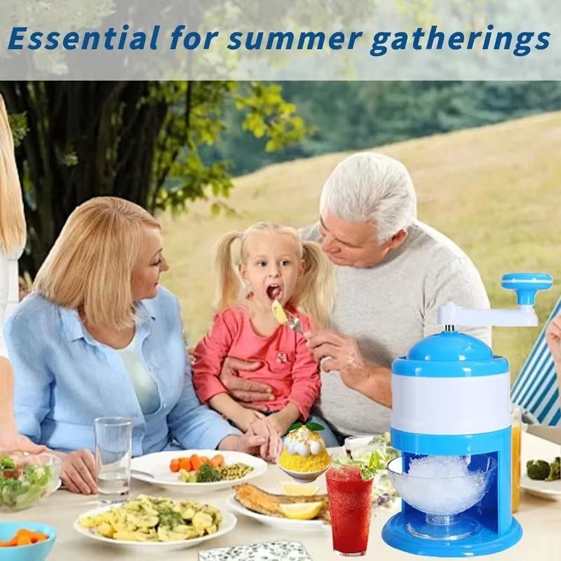 GlacierEase Portable Slush & Ice Crusher Machine – Manual Crank, BPA-Free (Blue)