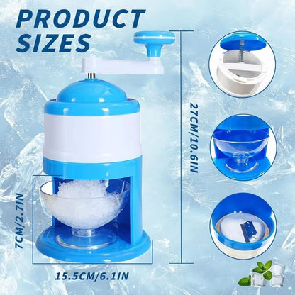 GlacierEase Portable Slush & Ice Crusher Machine – Manual Crank, BPA-Free (Blue)