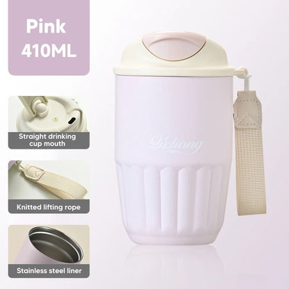 410ml Ceramic Liner Vacuum Insulated Thermos Coffee Cup Double Wall Stainless Steel