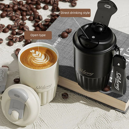 410ml Ceramic Liner Vacuum Insulated Thermos Coffee Cup Double Wall Stainless Steel