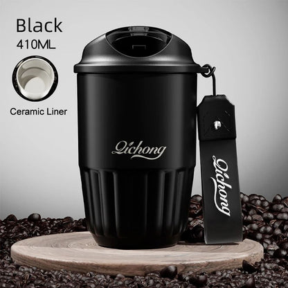 410ml Ceramic Liner Vacuum Insulated Thermos Coffee Cup Double Wall Stainless Steel