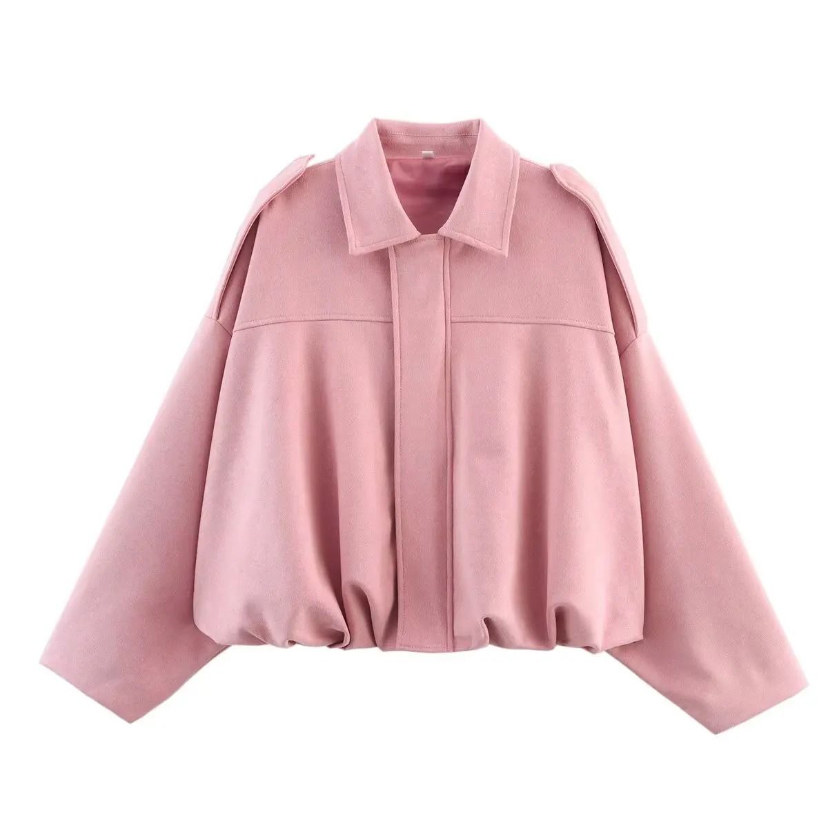 Women Suede Bomber Jacket Long Sleeve Oversize Zipper Coat Streetwear