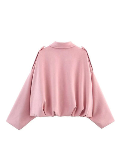 Women Suede Bomber Jacket Long Sleeve Oversize Zipper Coat Streetwear