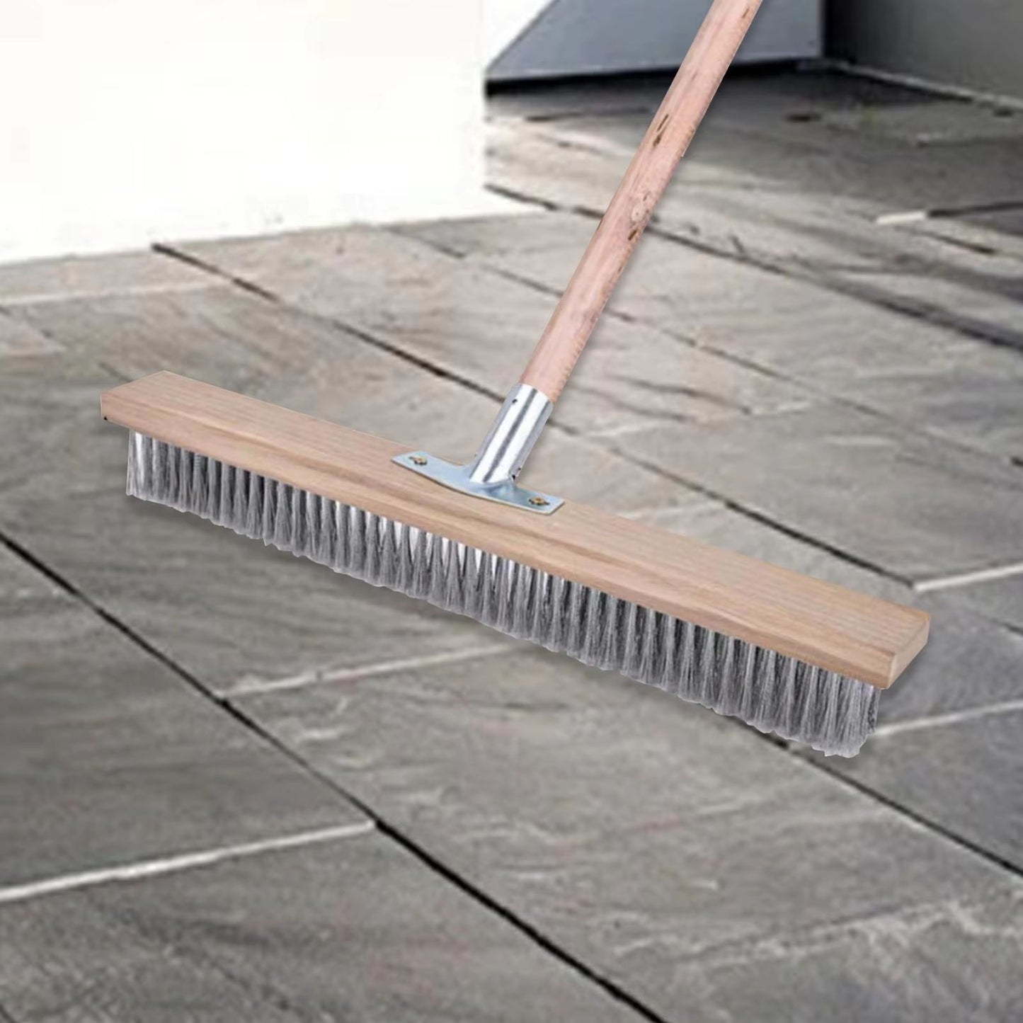 TurboScrub 19.7 in Stainless Steel Wire Floor Brush Head - Heavy-Duty Push Scrubber for Steps, Pool Decks