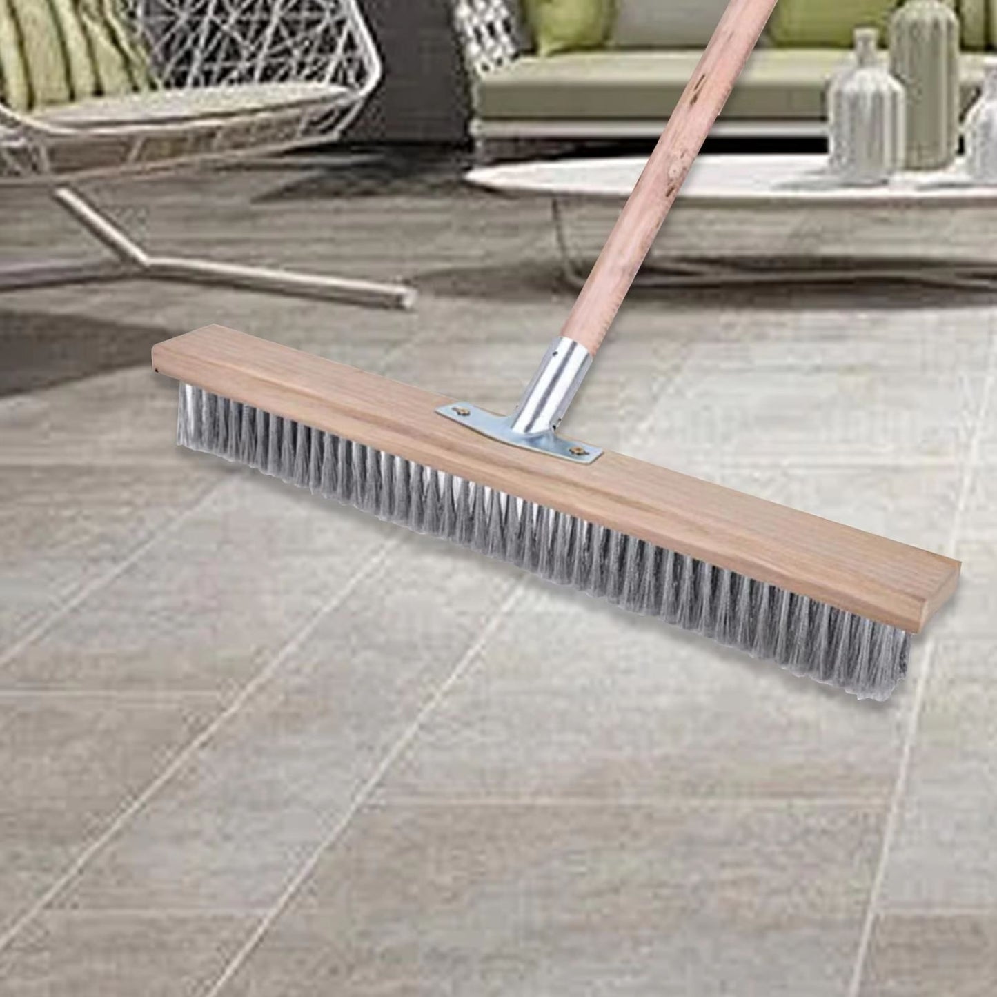 TurboScrub 19.7 in Stainless Steel Wire Floor Brush Head - Heavy-Duty Push Scrubber for Steps, Pool Decks
