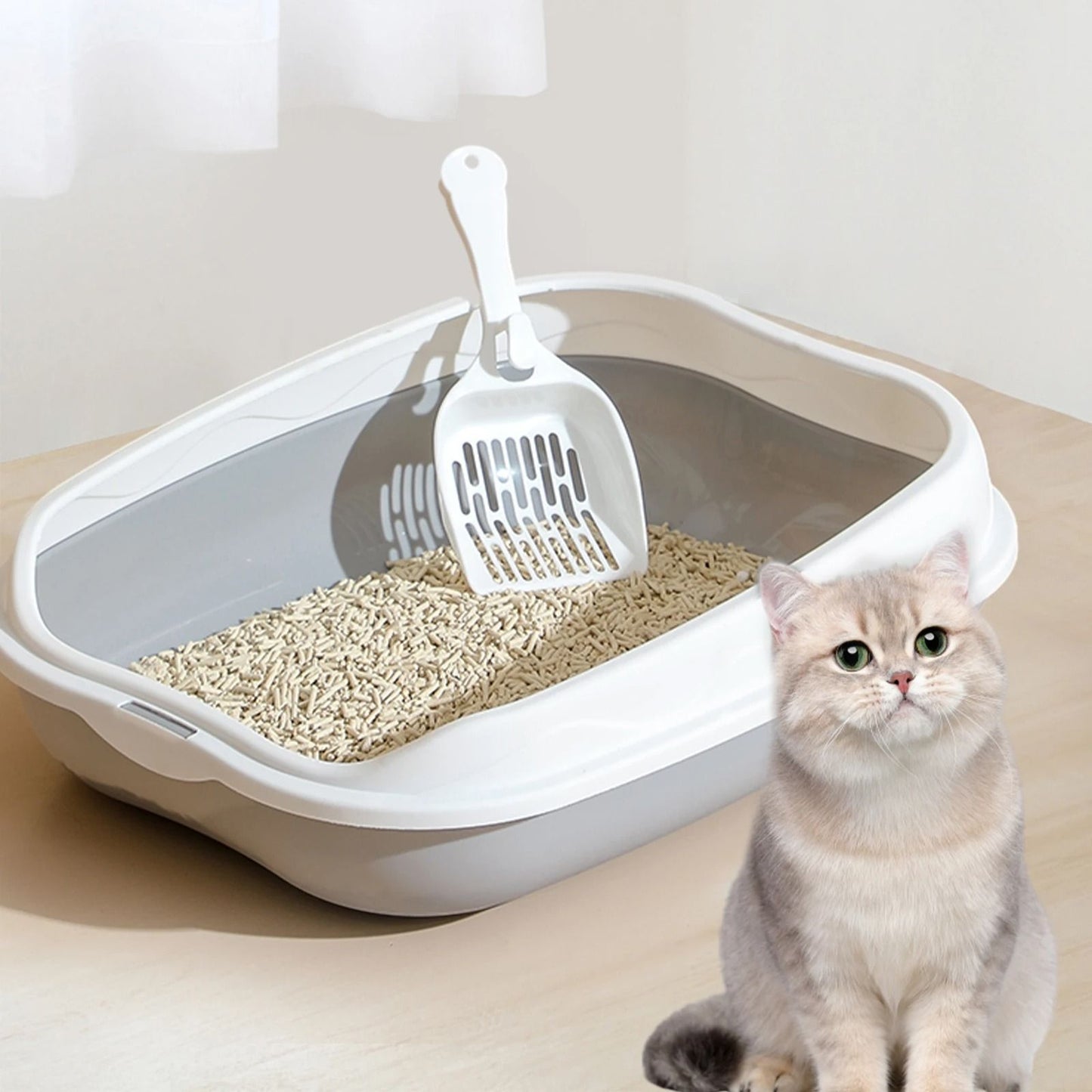 Semi Enclosed Cat Litter Box Splash-Proof Large Size