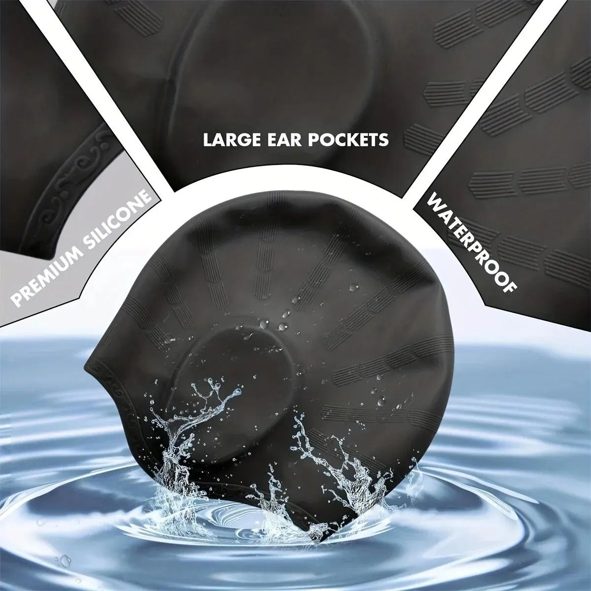Durable Silicone Swimming Cap with Ear Pockets for Adults and Teens