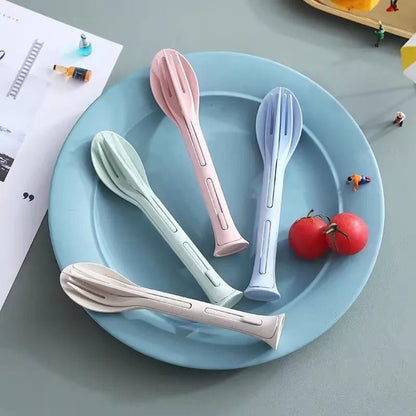 Portable Wheat Straw Dinnerware Set 3 Piece Travel Tableware Cutlery Picnic