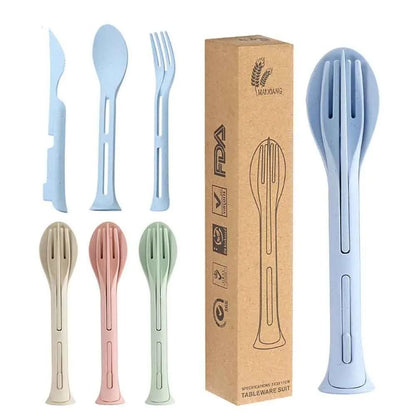 Portable Wheat Straw Dinnerware Set 3 Piece Travel Tableware Cutlery Picnic
