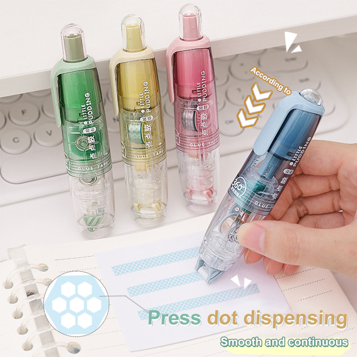 Replaceable Refills Transparent Dot Dispensing Double-sided Tape, Handbook Glue for School, Office, and Stationery Use