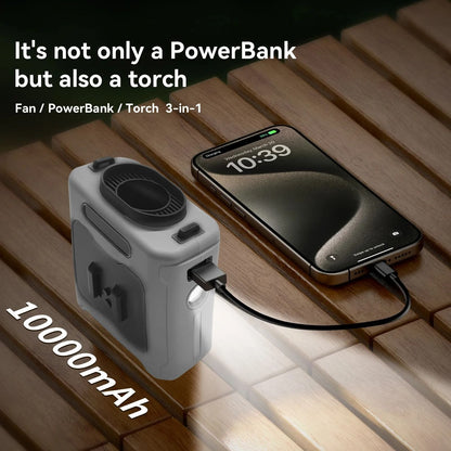 10000mAh Portable Waist Fan with Power Bank and LED Light