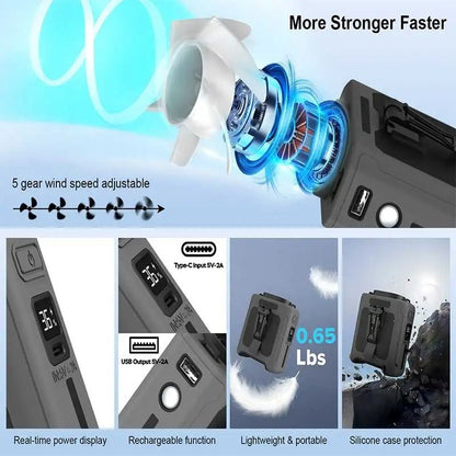 10000mAh Portable Waist Fan with Power Bank and LED Light