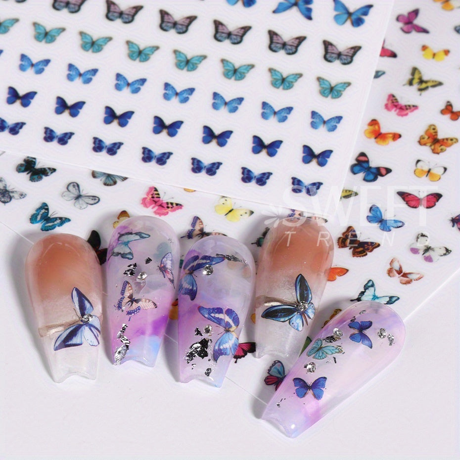 Colorful Blue Butterfly Nail Stickers, Luminous Glow In The Dark Nail Decals Night Polish Sliders For Butterfly Manicure