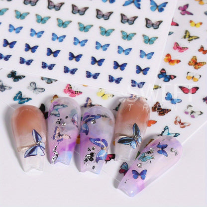 Colorful Blue Butterfly Nail Stickers, Luminous Glow In The Dark Nail Decals Night Polish Sliders For Butterfly Manicure