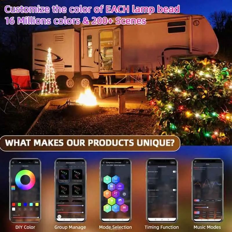 RGBIC Bluetooth LED String Light WS2812B USB Music Dream Color Light