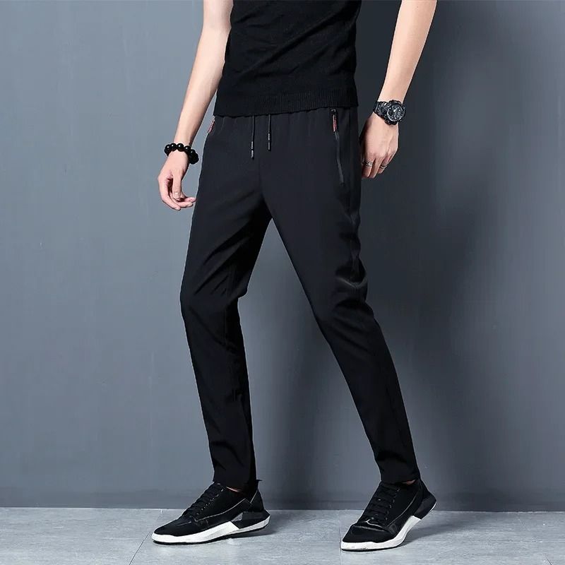 Mens Casual Straight Pants Elastic Waist Slim Fit Joggers