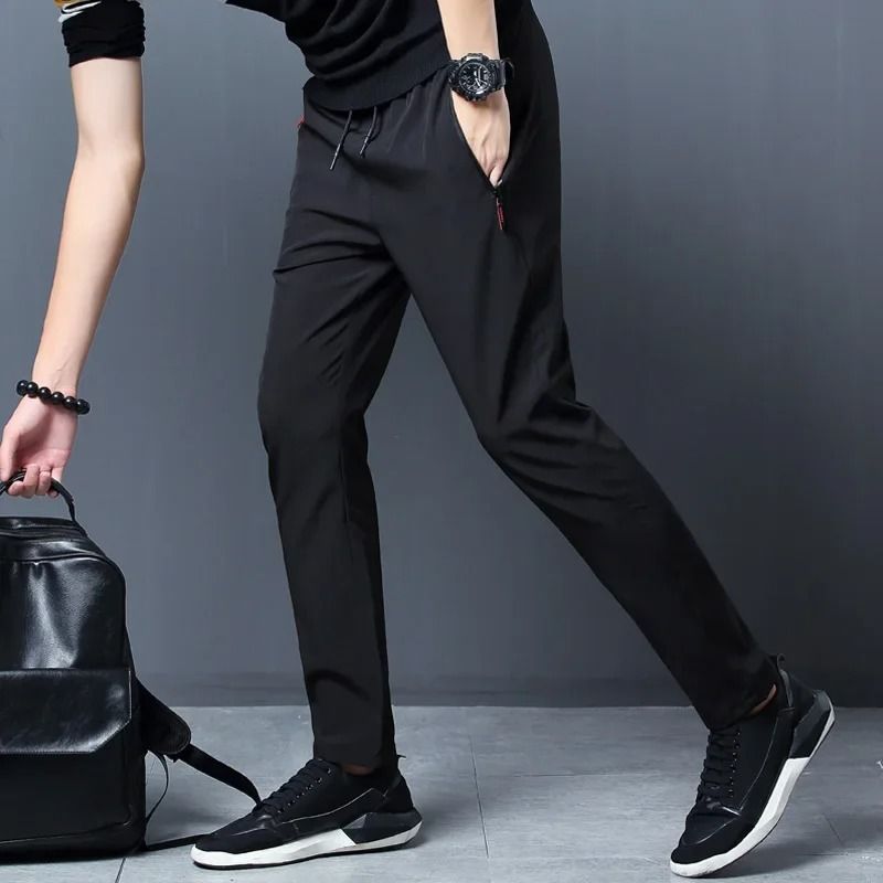 Mens Casual Straight Pants Elastic Waist Slim Fit Joggers