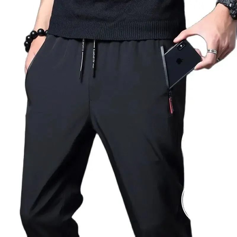 Mens Casual Straight Pants Elastic Waist Slim Fit Joggers