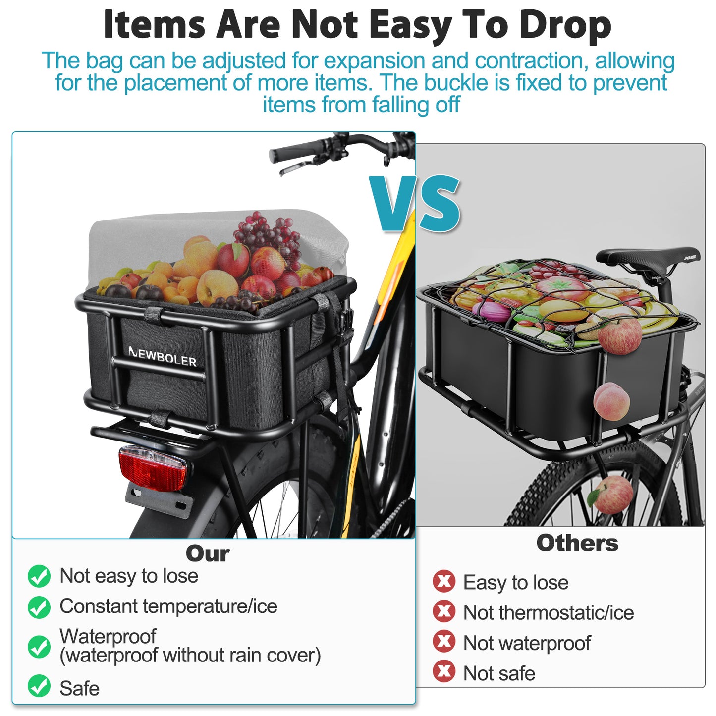 Bicycle Cargo Rack Bag, Rear and Front E-Bike Basket, Large Capacity Bike Basket for Travel and Daily Shopping