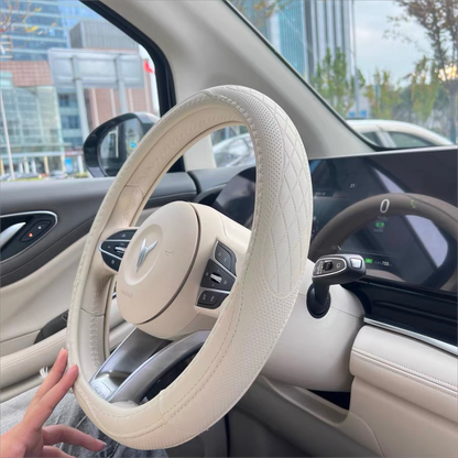 Universal Napa Leather, Breathable Patchwork, Non Slip Car Steering Wheel Cover