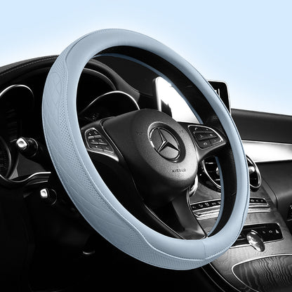Universal Napa Leather, Breathable Patchwork, Non Slip Car Steering Wheel Cover