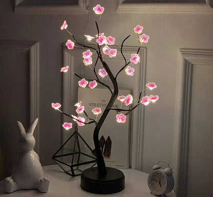 Cherry Blossom LED Bonsai Tree Lamp – USB or Battery Powered Touch Switch Warm White Light for Home and Bedroom Decor