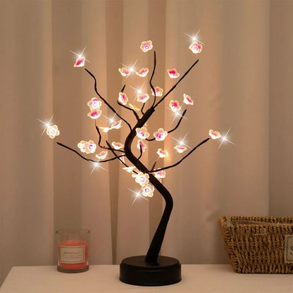 Cherry Blossom LED Bonsai Tree Lamp – USB or Battery Powered Touch Switch Warm White Light for Home and Bedroom Decor