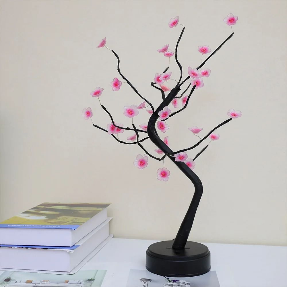 Cherry Blossom LED Bonsai Tree Lamp – USB or Battery Powered Touch Switch Warm White Light for Home and Bedroom Decor