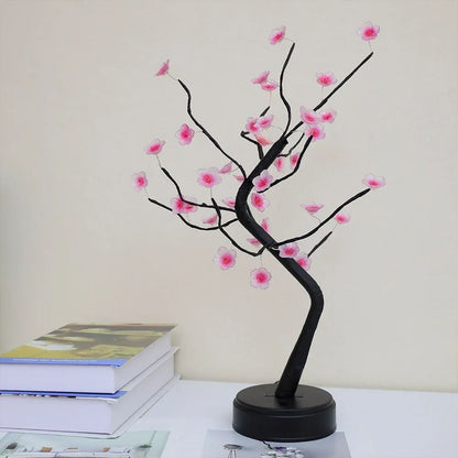 Cherry Blossom LED Bonsai Tree Lamp – USB or Battery Powered Touch Switch Warm White Light for Home and Bedroom Decor