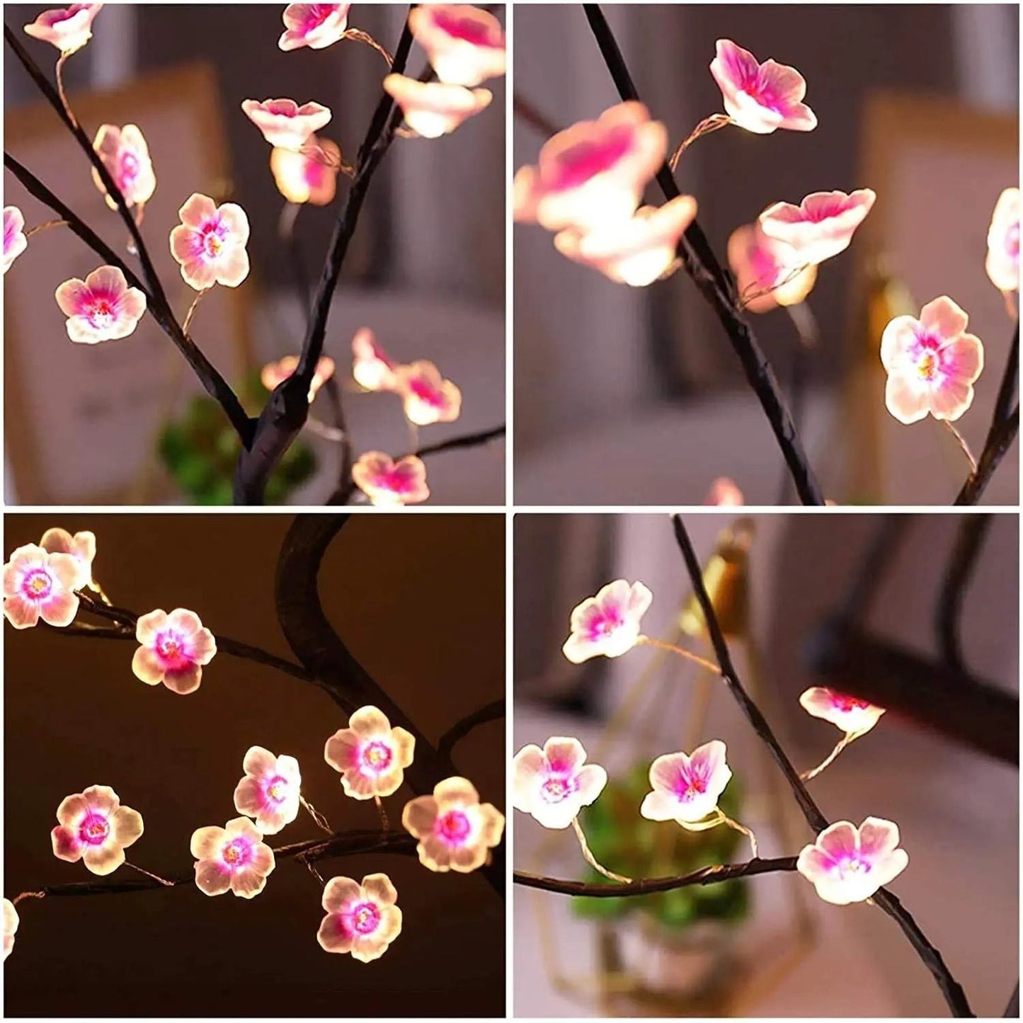 Cherry Blossom LED Bonsai Tree Lamp – USB or Battery Powered Touch Switch Warm White Light for Home and Bedroom Decor