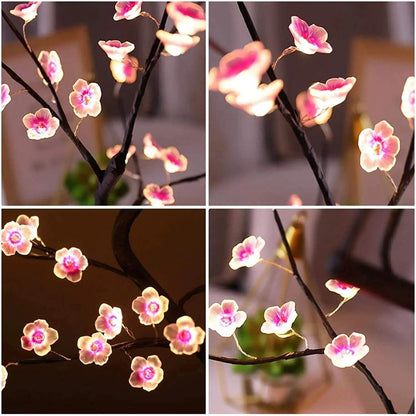 Cherry Blossom LED Bonsai Tree Lamp – USB or Battery Powered Touch Switch Warm White Light for Home and Bedroom Decor
