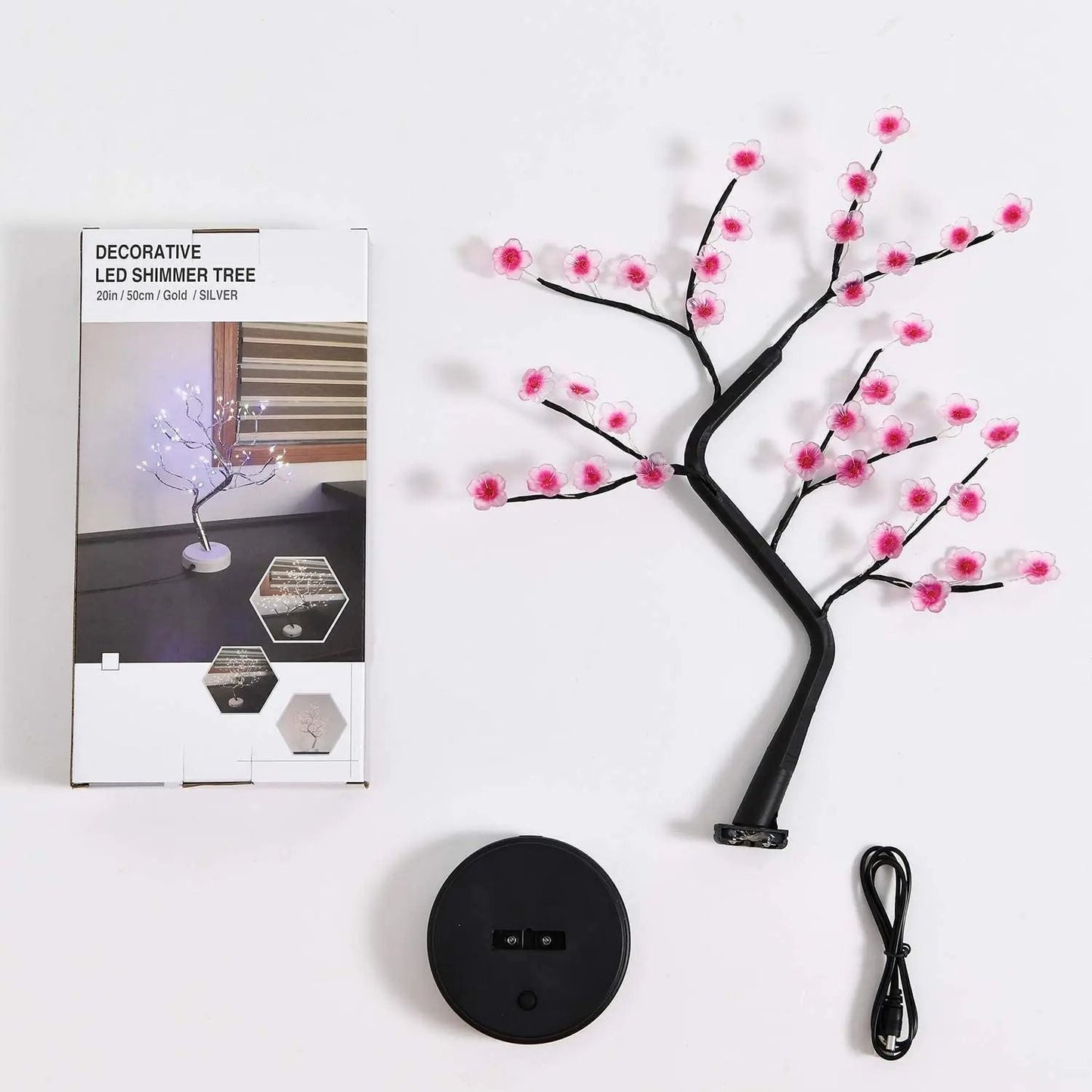 Cherry Blossom LED Bonsai Tree Lamp – USB or Battery Powered Touch Switch Warm White Light for Home and Bedroom Decor