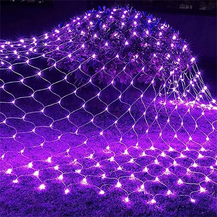Halloween Purple LED Net Mesh Fairy Light Curtain for Home Wedding and Party Decoration