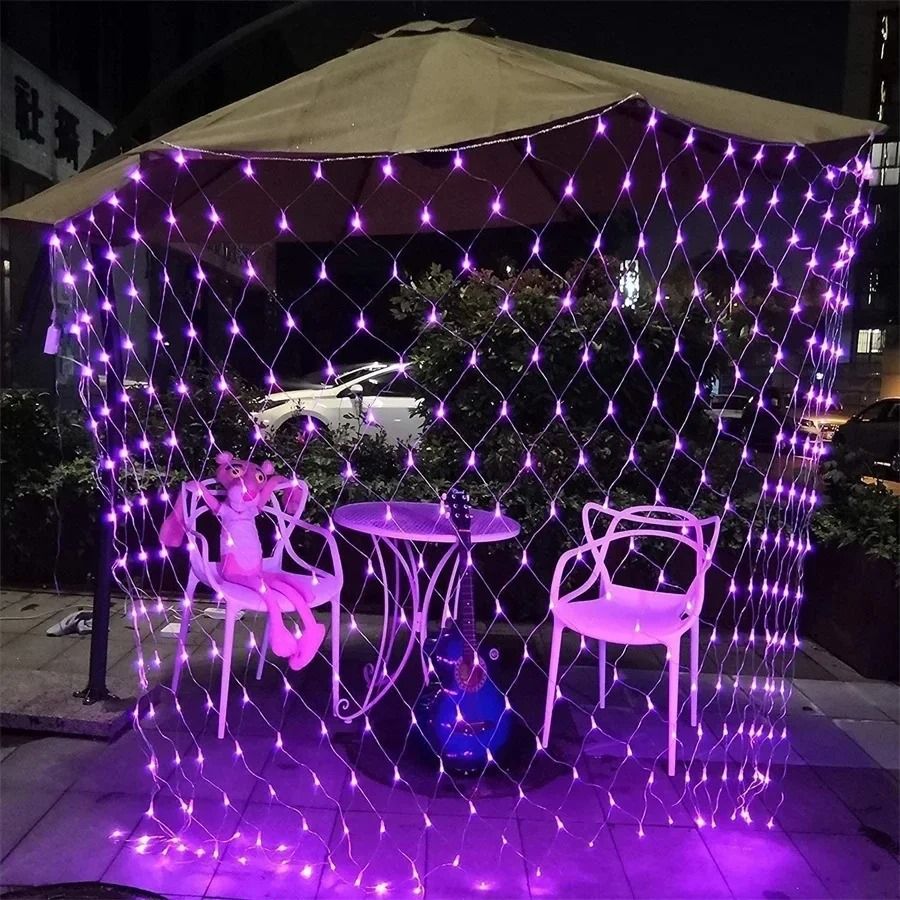 Halloween Purple LED Net Mesh Fairy Light Curtain for Home Wedding and Party Decoration