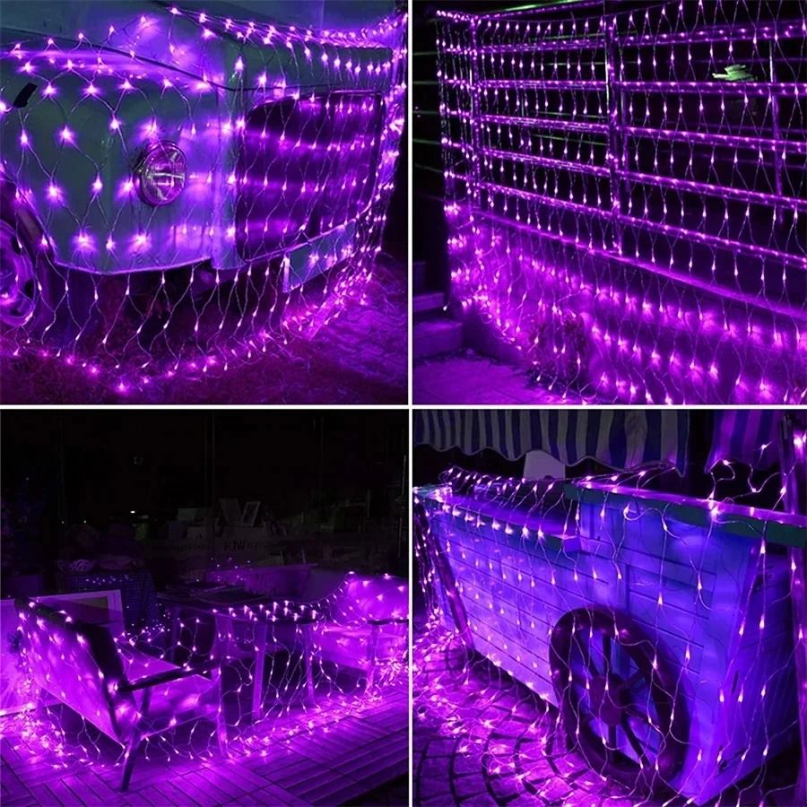 Halloween Purple LED Net Mesh Fairy Light Curtain for Home Wedding and Party Decoration