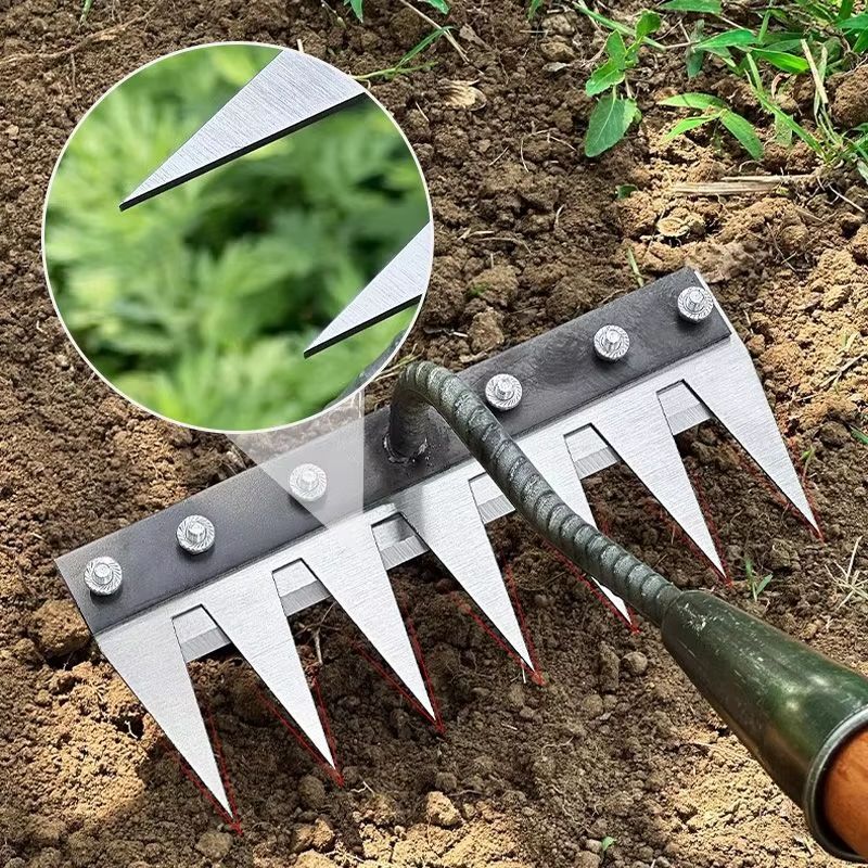 5/6/7/8 Teeth Agricultural Rake – Manganese Steel Soil Loosening & Weeding Tool, Multi-Use Agricultural Straw Hoe