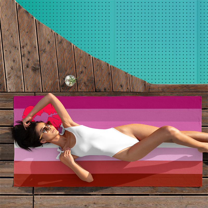 Lipstick Pride Towel, Gaslight Gatekeep Girlboss Kiss, Rainbow Waffle Beach Towel