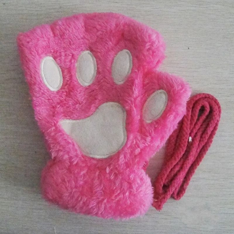 Plush Cat Paw Fingerless Gloves for Women