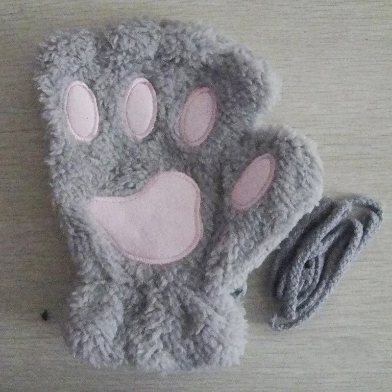 Plush Cat Paw Fingerless Gloves for Women